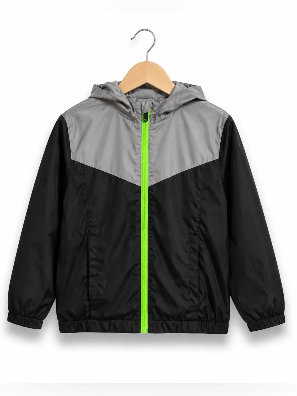 Xersion Boys Jacket Gray Black Neon Green‎ XS 6 7 Full Zip Windbreaker Fleece